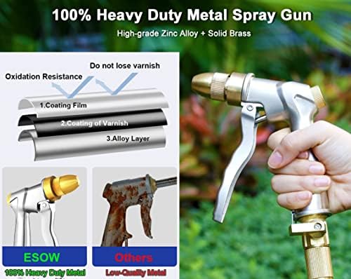 ESOW Heavy Duty Metal Garden Hose Nozzle, High Pressure Water Hose Nozzle with 4 Spray Patterns Rotating, Ideal for Outdoor Lawn & Garden Watering, Car & Pet Washing, Silver - Image 3