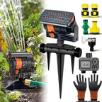 16-Nozzle Oscillating Sprinkler with Dual-Zone Sprinkler Water Timer, 360° 16-Hole Automatic Rocking Sprinkler, Turbo Orbit Mist Sprinklers Ground-Insert with Dual-Zone Timer by Unknown