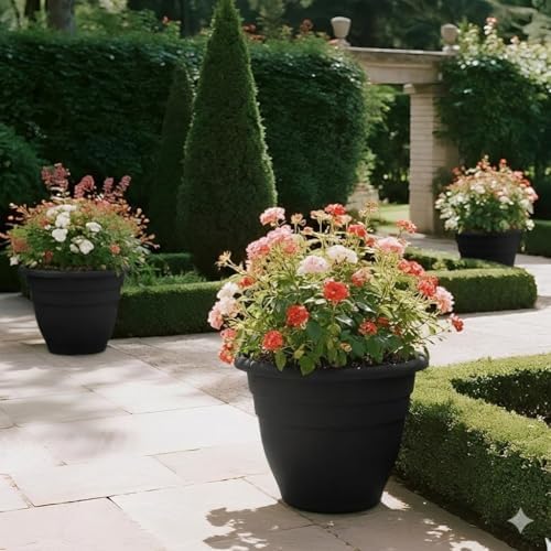 RooTrimmer 6 Pack 20 Inch Large Plant Pots Outdoor,Heavy Duty Plastic Planters with Drainage Holes,Lightweight Black Flower Pots for Indoor Outdoor Plants,Patio,Garden & Trees - Image 3