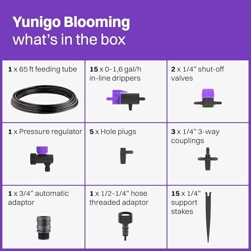 Blooming Micro Drip Irrigation Kit 65 ft – 15-Plant System for Container Gardens & Pots, Adjustable Drippers and Pressure Regulator Included, Easy Tool-Free Setup, UV-Resistant - Image 3