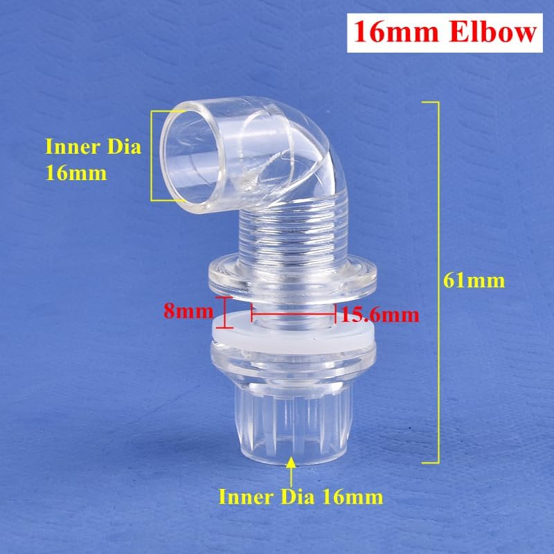 Fish Tank Tube Adapter 5pcs 16mm 20mm Fish Tank Garden Irrigation Hose Fittings, Acrylic Inlet Direct and Elbow Fitting, Aquarium Bulkhead Adapter(16x61mm) - Image 2