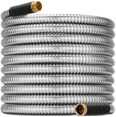25-75ft Stainless Steel Garden Hose, Compatible For Metal Plumbing Truck Hose Airbrush Hose Gardening Fittings(Color: 50FT) by Unknown
