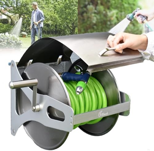 Stainless Steel Garden Hose Reel,Wall/Floor Mounted Metal Water Hose Reel, Portable Garden Hose Reel Heavy Duty Water Hose Holder & Storage Holds for Garden Outdoor Gardening by Unknown