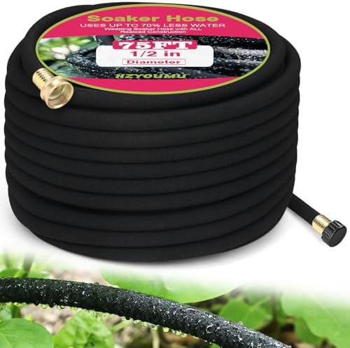 1/2 Inch 75 FT Round Soaker Hose for Garden and Lawn Irrigation by HZYOUMU