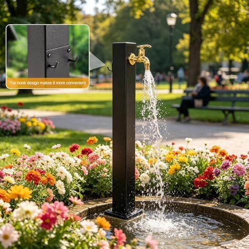 Outdoor Vertical Square Garden Water Column, Stainless Steel freestanding Hose Stand with Faucet, Yard Hydrant for Patio Lawn Irrigation Washing(60cm/23.6in) - Image 6