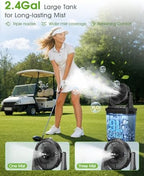 Ausic 2026 Upgraded 10″ 9L Oscillating Portable Misting Fan With Light, [Max 55Hrs] Golf Cart Mister Fan for Outside Patios, Outdoor Rechargeable Battery Operated Water Cool Fan-3 Spray Misters - Image 2