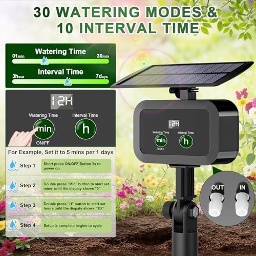 LCD Display Solar Drip Irrigation System Kit, 30 Working Modes & 10 Watering Interval Solar Powered Drip Irrigation Kit Supports 15 Potted Plants, 2200mAh Automatic Watering System for Garden - Image 3
