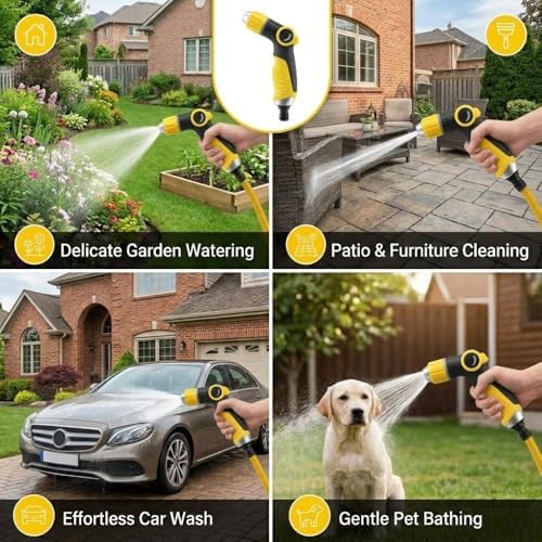 High Pressure Garden Hose Nozzle with 4 Spray Patterns & Thumb Control (Yellow) - Image 7