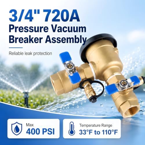 2 Pack 3/4 Inch Backflow Preventer, Brass Pressure Vacuum Breaker Assembly, 400 PSI Sprinkler Backflow Valve for Lawn Irrigation, Garden Water Lines and Outdoor Anti-Siphon Protection - Image 4