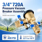 4 Pack 3/4 Inch Backflow Preventer, Brass Pressure Vacuum Breaker Assembly, 400 PSI Sprinkler Backflow Valve for Lawn Irrigation, Garden Water Lines and Outdoor Anti-Siphon Protection - Image 4