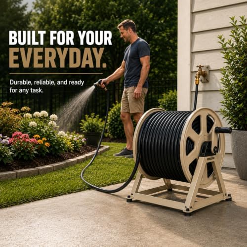 Dual Floor and Wall Mounted Garden Hose Reel, Holds 200ft of Water Hose, Heavy Duty Metal Hose Reel, Space Saving Hose Reel Organizer for Yard, Garage & Shed - Image 6