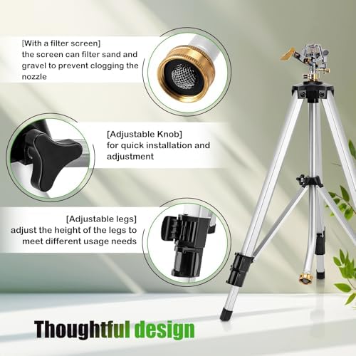 Heavy Duty Metal Tripod Sprinkler - Waters Up to 90 Ft, 50 Inch Tall, 360 Degree Rotation - Image 4