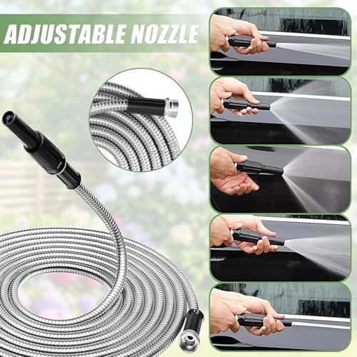 75FT Metal Garden Hose – 304 Stainless Steel Heavy Duty Water Hose with 2 Nozzles, Flexible Kink-Free Dog-Proof Hose for Garden Watering, Car Washing, House Cleaning & Dog Bathing - Image 4