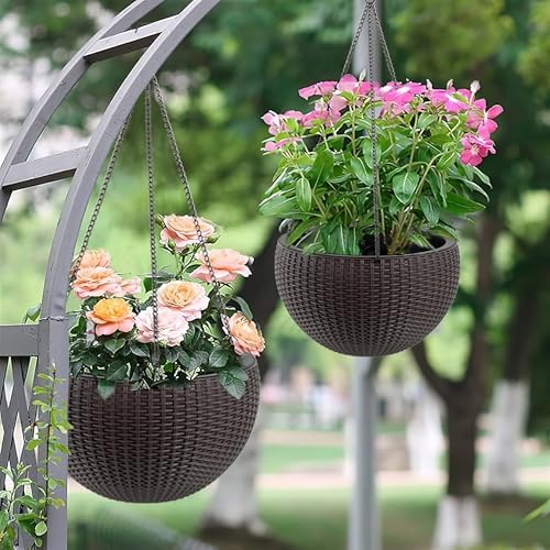 13.4 inch Self-Watering Hanging Planters, 13.4 Inch, Brown, 2 by Noeko