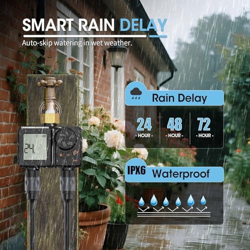 2 Zone Smart Watering Timer, Programmable Garden Hose Sprinkler Timer with Rain Delay for Yard Lawn Irrigation System (BSP3/4” Thread) - Image 5