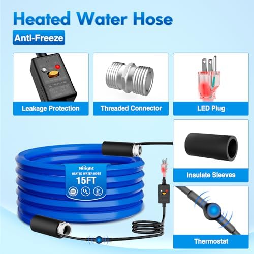 Nilight 15FT Heated Water Hose RV 5/8”Inside Diameter -45°F Freeze - Image 2