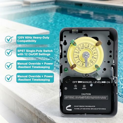T101 Mechanical Timer Switch, Pool Pump Timer, 120V 40A SPST - Image 2