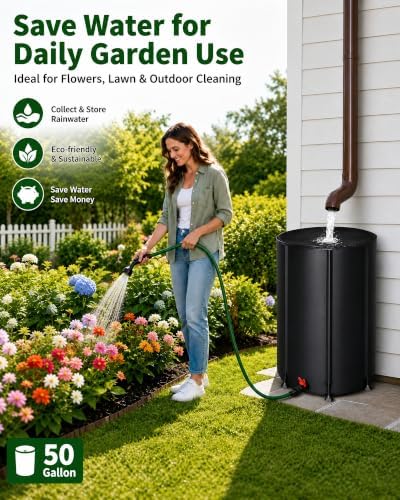 50 Gallon Collapsible Rain Barrel, Portable Rainwater Collection System, Rain Catcher Barrel with Spigots and Overflow Kit, Rain Water Barrel Collector for Garden, Black ﻿ - Image 2