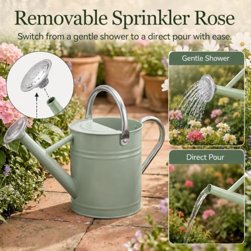 1 Gallon Metal Watering Can for Indoor Outdoor Plants, Cream Green - Image 6