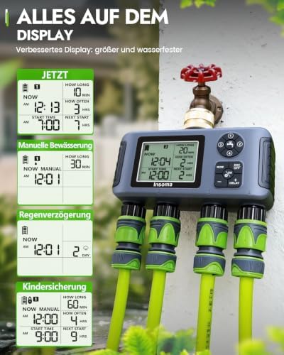 Insoma 4-Zone Water Timer with Brass Inlet, Automatic Garden Hose Timer with Manual/Rain Delay & Large Display, IPX5 Waterproof Faucet Timers for Sprinkler System, Yard, Lawn, Greenhouse - Image 6