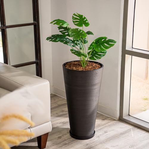 XBrand 28-Inch Tall Round Tapered Planter, Indoor and Outdoor Patio Décor, Black, 1-Piece - Image 2