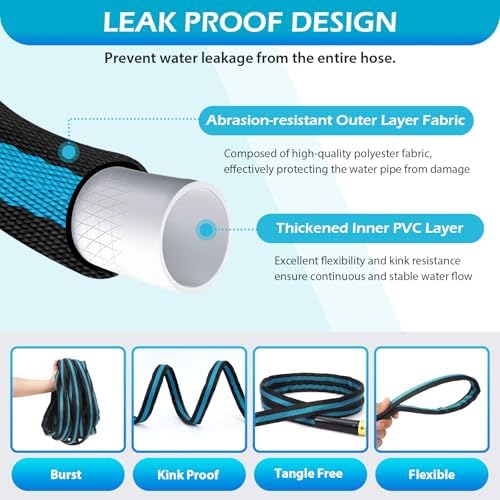 50FT Non-Expandable Garden Hose, Flexible Water Hose with Spray Nozzle, Kink-Resistant, Leakproof 3/4" Brass Connectors, Lightweight & Portable Water Pipe for Yard, Lawn Outdoor - Image 2