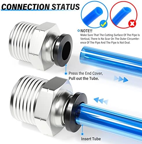 TAILONZ PNEUMATIC Male Straight 3/8 Inch Tube OD x 1/2 Inch NPT Thread Push to Connect Fittings PC-3/8-N4 (Pack of 20) - Image 6