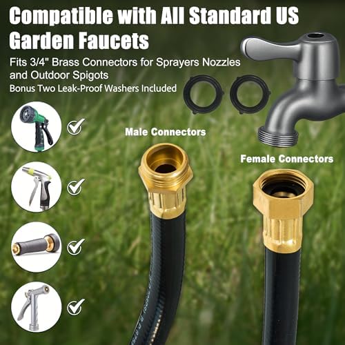 25FT PVC Hybrid Garden Hose, 5/8 in Black Hose, Brass Fittings - Image 3