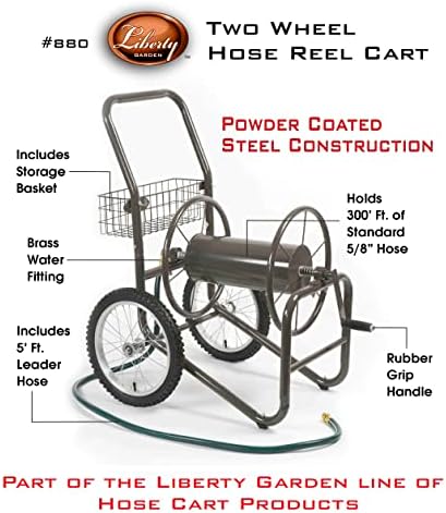 Liberty Garden 880-2 Industrial 2-Wheel Pneumatic Tires Garden Hose Reel Cart, Holds 300-Feetof 5/8-Inch Hose - Gray and Flexzilla Garden Hose 5/8 in. x 100 ft., Heavy Duty, Lightweight, Drinking Water Safe, ZillaGreen - HFZG5100YW-E - Image 3