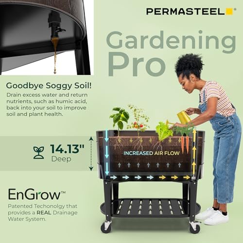 Permasteel Raised Garden Bed with Legs, 40×20×37 in, Planter Box with EnGrow™ TrueSoil™ Technology for Vegetables, Flowers, Herbs, and Fruit, Outdoor Indoor, Storage Shelf, Wood Brown - Image 5