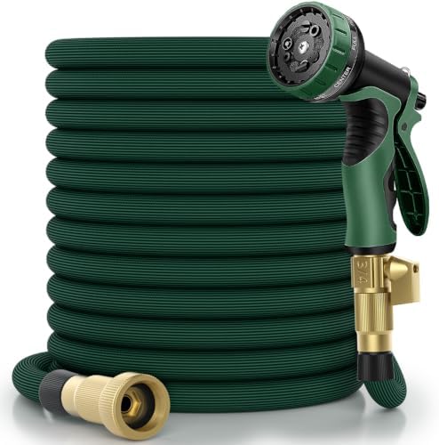 Garden Hose 100 ft, 2026 Upgraded Kink Free Flexible Water Hose 100ft With 10 Pattern Spray Nozzle, Leak-Proof, Portable, Ultra Lightweight & Durable Garden Hose for Yard, Lawn, Outdoor (DarkGreen) by Unknown