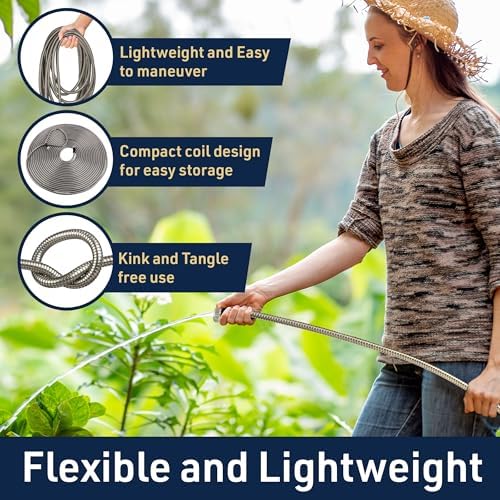 Stainless Steel Garden Hose 100 ft Outdoor Heavy Duty Flexible Metal Water Hose, Non Kink, Leak Proof, Tear and Puncture Resistant, Rust and Corrosion Free, 1/2” Diameter by Kings County Tools - Image 3