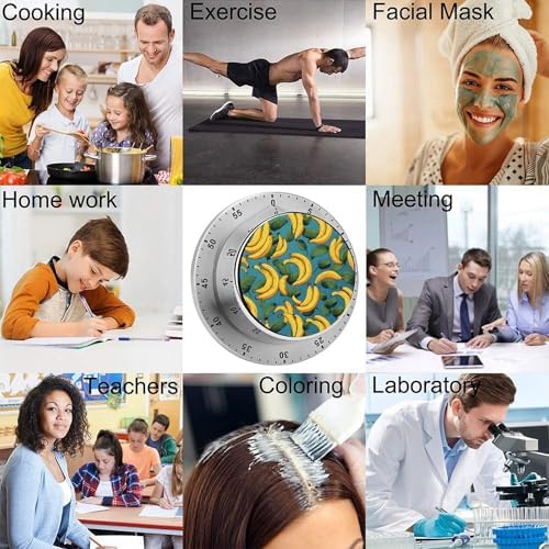 Mechanical Kitchen Timers for Cooking,Yellow Banana Printed 60 Minute Magnetic Countdown Timer,Cute Cooking Timers with Alarm,Stainless Steel Time Timer Manual No Batteries Required - Image 5