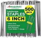 AMAGABELI 6 Inch 500 Pack Galvanized Landscape Staples 11 Gauge Anti-Rust Heavy Duty Garden Stakes Plant Cover Spikes U-Shaped Sod Pins Fence Stakes for Weed Barrier,Irrigation Tubing,Lawns,Decoration by AMAGABELI+GARDEN+%26+HOME