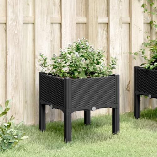 Garden Planter Box with Legs 15.7x15.7x16.5 Elevated Black PP - Image 3