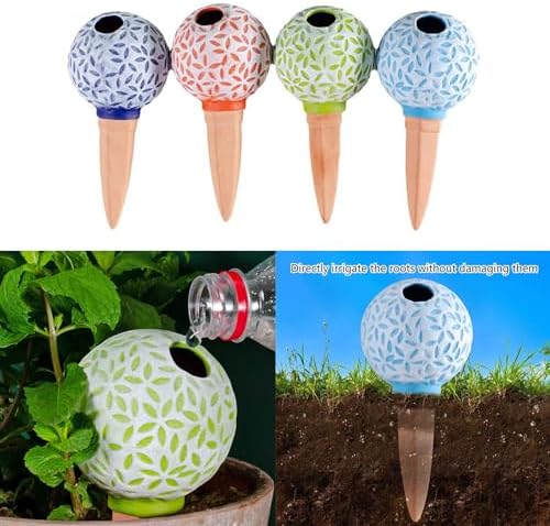4pcs Terracotta Watering Spikes Slow Drips Watering Stakes Ball Shape Vertical Planter Garden Automatic Irrigation Planter - Image 3