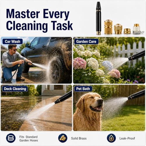 High Pressure Hose Nozzle for Garden Hose, Heavy Duty Metal Jet Sprayer with Quick Connect, Adjustable Water Sprayer for Car Washing, Patio Cleaning & Outdoor Use (Plastic Connector + 5m Water Hose) - Image 6
