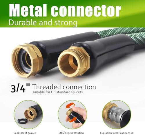 Garden Hose 100 FT, Heavy Duty Water Hose with Aluminum Fittings, Puncture Proof All-weather, Ultra-Lightweight and Flexible, Watering and Cleaning for Outdoor, Lawn - Image 3