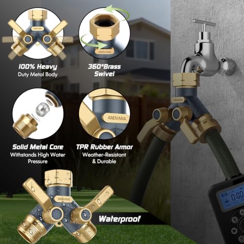 Hose Splitter 2 Way Heavy Duty, Garden Hose Splitter- Full Metal Body Y Type with Dual Shut Off Valves, 3/4" Standard Threads, Leak-Proof Dual Outlet Splitter for Sprinklers and Irrigation Systems - Image 3