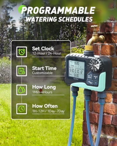 RAINPOINT 3 Zone Water Sprinkler Timer with Brass Inlet, IP65 Waterproof Hose Irrigation Timer, Rain Delay Manual Auto Watering System with Large LCD Display for Yard Lawn Garden, 2027 New Version - Image 4