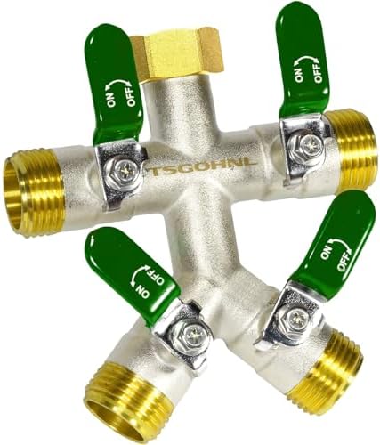 4 Way Garden Hose Splitter, 3/4” GHT Heavy Duty Brass by TSGOHNL