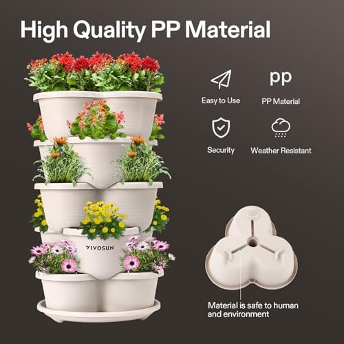 VIVOSUN 5 Tier Vertical Gardening Stackable Planter for Flowers, Ivory - Image 3