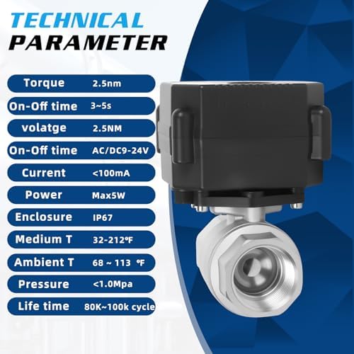 1/4" Motorized Ball Valve - 9-24V AC/DC Automatic Ball Valve,2 Wire Auto Return Electric Water Valve with Full Port,Stainless Steel, NSF Certified, IP67 - Image 6