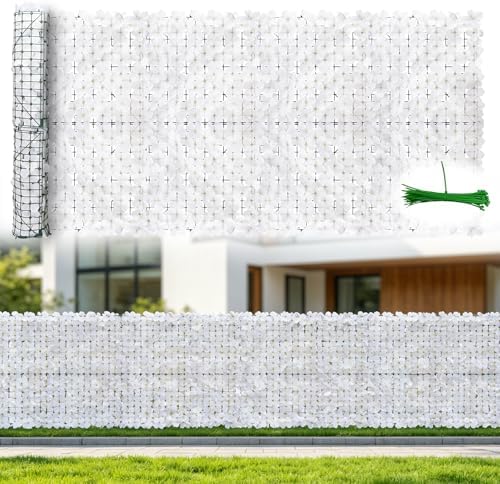 120x40in Privacy Screen for Fence Hydrangea Artificial Ivy Privacy Fence Panels Hedges Floral Wall Backdrop for Balcony Patio Garden Yard Pool Outdoor Decor (White) by Unknown