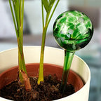 Relaxdays Watering Globes, Regulated Plant Irrigation for Office & Holiday, Glass, Ø9 cm, Green, Set of 2 - Image 2