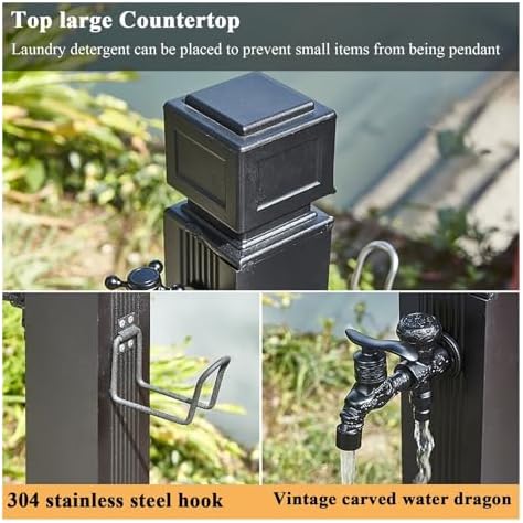 Floor Mounted Faucet Outdoor Water Pipe Vertical Fountain Irrigation Column,Stainless Steel Outdoor Garden Water Column Faucet - Black Patio Irrigation Post & Hose Stand with Brass Tap - Flo - Image 6