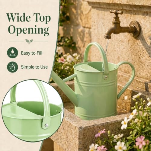 1 Gallon Metal Watering Can for Indoor Outdoor Plants, Pistachio Green - Image 4