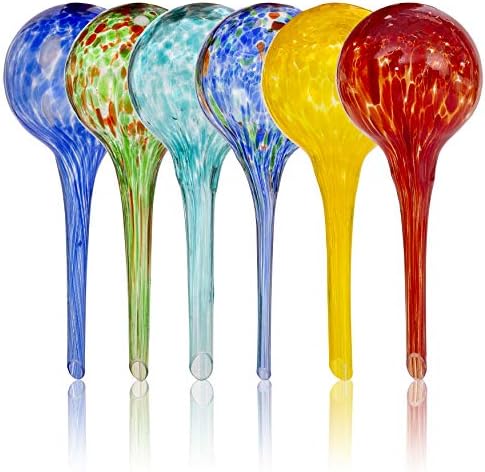 Besti Large Self Watering Globes for Plants (6-Pack) Waters Greenery Up to 2 Weeks Hands Free | Durable, Multicolored Glass Craftsmanship | Indoor and Outdoor Use - Measures 12” x 3.5” by Besti