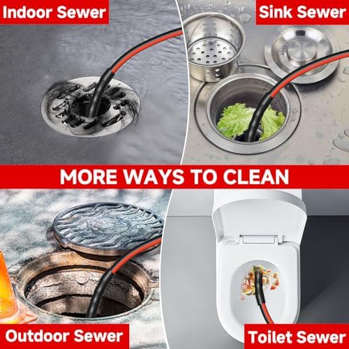 Sewer Jetter Kit for Pressure Washer 50FT, Drain Cleaner Hose 1/4 Inch NPT, NPT Corner Swivel and Push Button Nose Sewer Jet Nozzle Wrenches Gloves Waterproof Tape Pearl Brooch,5800PSI - Image 3
