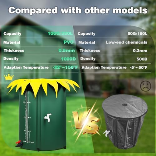 100 Gallon Collapsible Rain Barrel, Sunflower Style Folding Water Bucket - Garden Irrigation with Spigot, Overflow Kit & Mesh Top - Portable Water Storage Tank for Yard Lawn Patio - Image 5